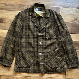Vtg 60s Pendleton plaid virgin woolen mills 49er smoking hunting jacket